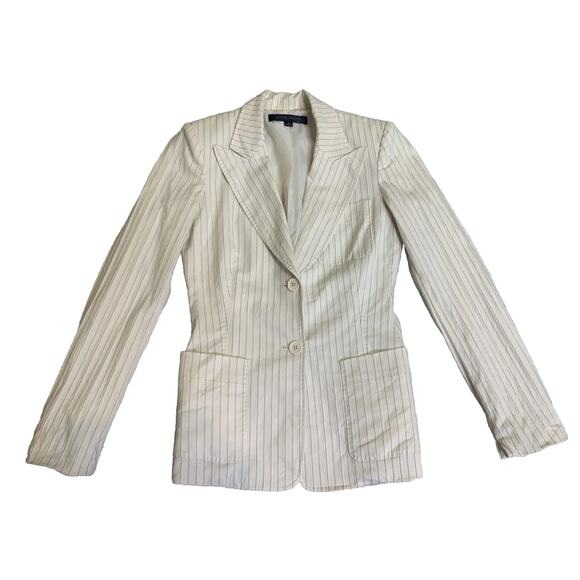 Vtg Anne Klein Blazer Womens Size 2 White w/ Stripes Shoulder Pads Sport Coat - Picture 3 of 14